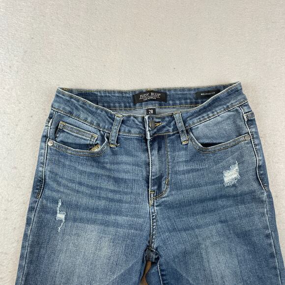 Judy Blue Womens Sz 28 Relaxed Fit Straight Leg Jeans Medium Distressed - Picture 4 of 13
